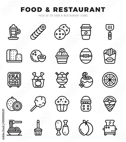 Set of Food and Restaurant icons in Lineal style. Lineal Icons symbol collection.