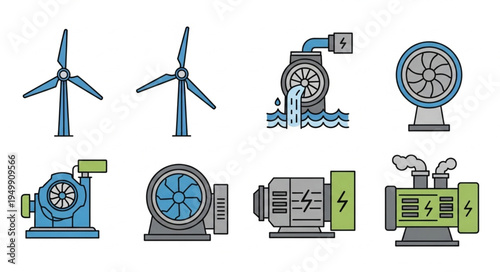 Renewable Energy Sources - Wind, Hydro, and Industrial Power Generation.
