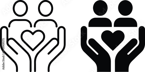 Two representations of family love and support depicted through hands cradling hearts