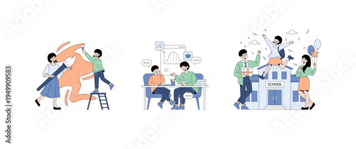 Creative School Activities and Expressions Vector Illustration