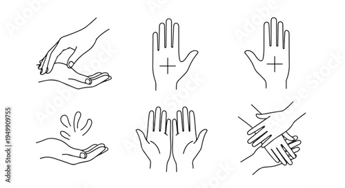 Set of Hand Care Line Art Icons with Hygiene Symbol isolated PNG with Transparent Background