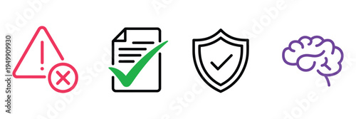 Colorful AI hallucination prevention icons, vector illustrations suitable for educational materials, tech blogs, and modern software interfaces