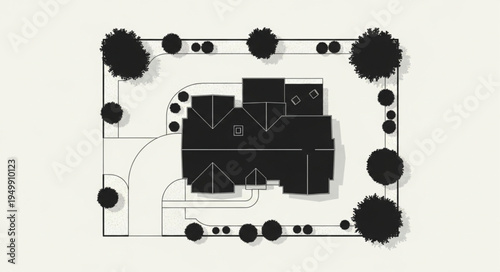 Overhead View of a House with Landscaping Plan.