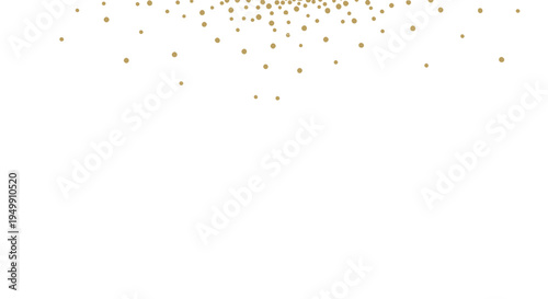 Golden confetti particles falling down on white background