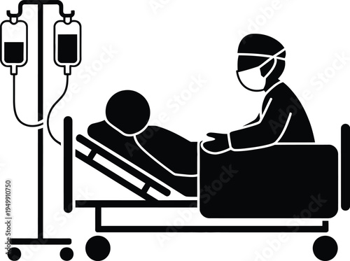 Medical professional administering intravenous treatment to a patient in a hospital bed