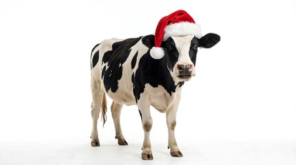 Christmas Cow Photos Adorable Black and White Dairy Cow Wearing a Santa Hat
