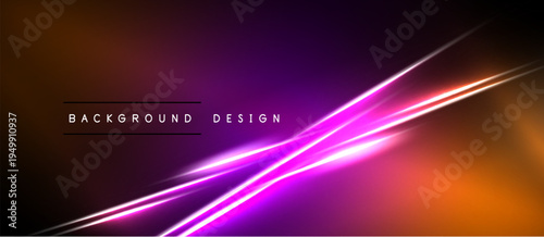 Abstract background features vibrant orange, purple gradients. Diagonal light streaks create dynamic visual effect. Text reads background design.