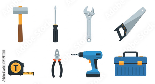 Collection of essential hand tools for home repair and construction.
