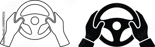 Illustration of hands holding a steering wheel in different styles