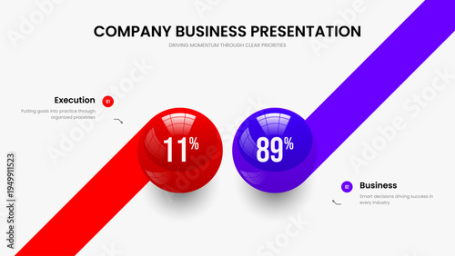 Colorful Performance Presentation Design Vector Illustration. Consulting Briefing 2 Option Diagram Frame Template. Project Launch Two Element Infographic Slideshow Layout.