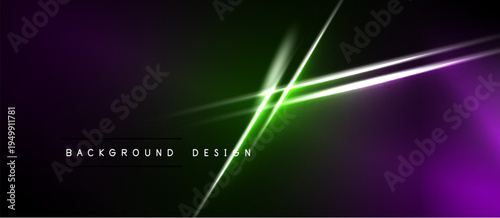 Dark purple, green gradient background. Bright lines intersect creating dynamic visual effect. Text reads background design.