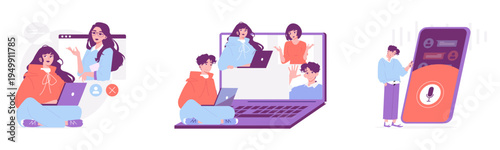 Virtual Meeting and Chat Interaction Vector Illustration