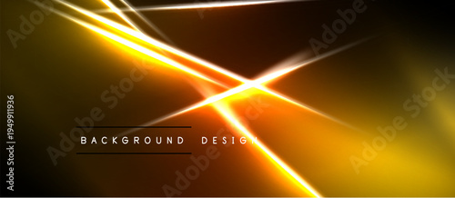 Abstract golden lines intersect, creating bright light effects. Dark background emphasizes radiant energy, modern design element.