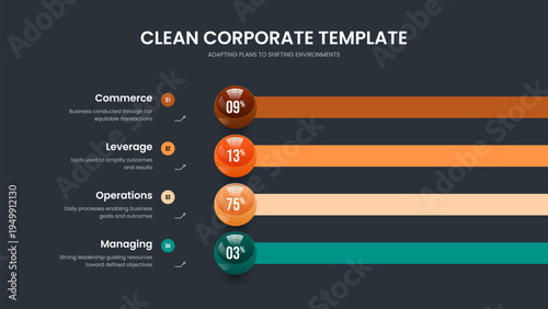 Project Strategy 4 Element Graph Frame Template. Consulting Report Four Step Chart Slideshow Layout. Minimal Portfolio Presentation Design Vector Illustration.