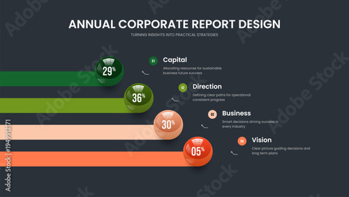 Sales Briefing 4 Step Graph Presentation Layout. Simple Development Four Option Chart Slideshow Design. Corporate Planning Frame Template Vector Illustration.