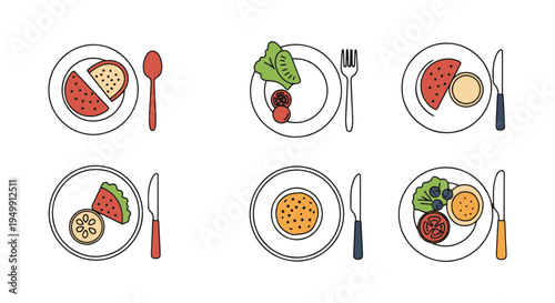 Lunch Plates Line art vector soft pastel abstract