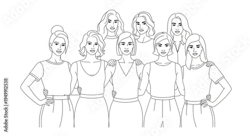 Diverse group of women standing together in solidarity illustration.