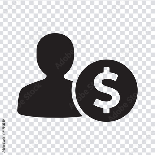 Vector illustration black silhouette of a person with a dollar sign in a circle