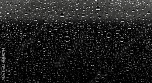 Water droplets on dark surface background with black and grey tones
