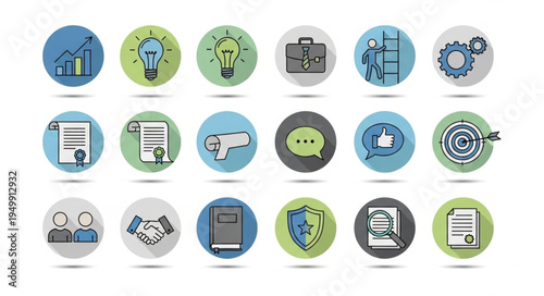 Collection of Business and Finance Icons Representing Various Concepts.