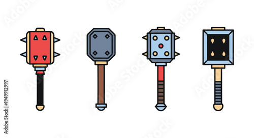 Mace Line art vector set minimal abstract vibrant color illustration