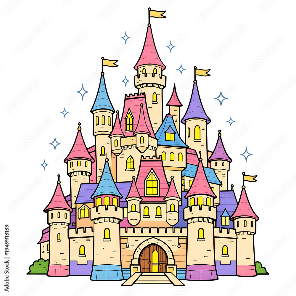Fototapeta premium Fairy tale castle on a hill vector illustration
