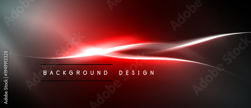 Abstract red, silver lines create dynamic background. Modern design features bright burst, dark shadows. Simple text labels bottom center.