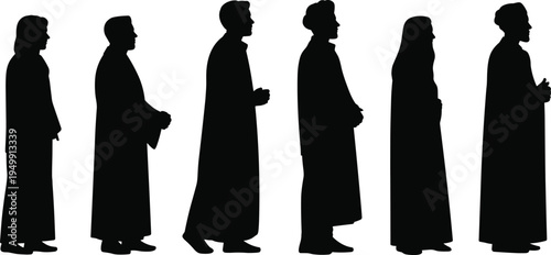 Religious prayer silhouettes, spiritual devotion vector, meditation clipart, worship illustration, ritual design icon, faith community artwork, contemplative figures graphic