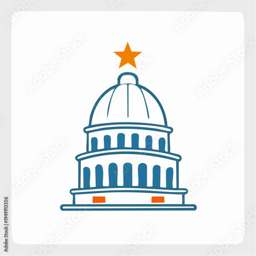 Stylized vector icon depicting a classic domed government building topped with a prominent star, symbolizing national authority, governance, and public institutions