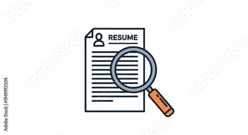 Magnifying glass over a resume document for job search.