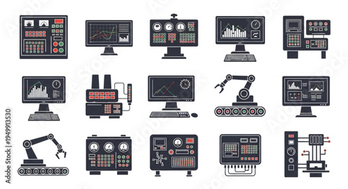 Set of Industrial Automation and Control Systems Icons.