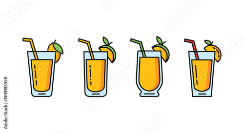 Mango Smoothie Line art vector elegant soft pastel color illustration
