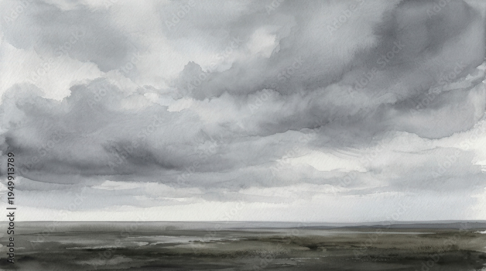 Fototapeta premium Dramatic Overcast Sky With Heavy Cloud Cover Over a Flat Landscape