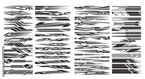 Set of modern car stripe decals for vehicle graphics.