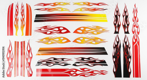 Assorted Flame Decals for Custom Car and Motorcycle Designs.