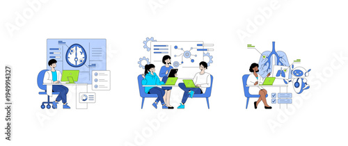 People Engaged in Technology and Research Vector Illustration