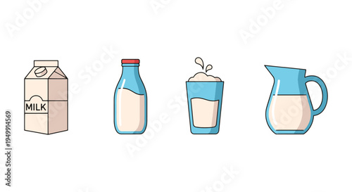 Milk Line art vector set minimal abstract vibrant color illustration