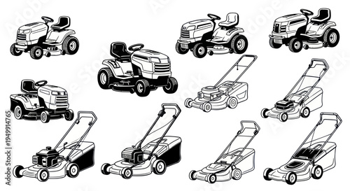 Lawn Mower Collection: Ride-on and Push Mower Illustrations