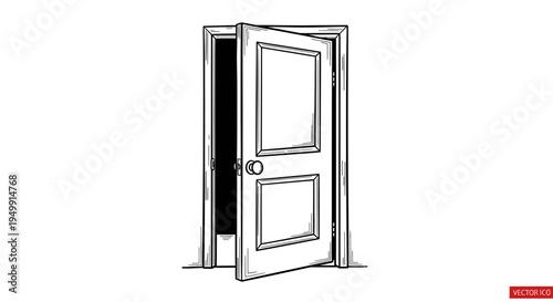 Open Door Revealing Darkness, Opportunity Concept, Vector Illustration