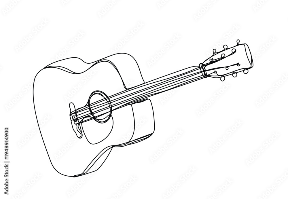 Fototapeta premium acoustic guitar , line drawing style, vector illustration