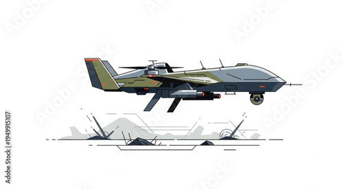 Military Drone Illustration - Advanced Unmanned Aerial Vehicle Design.