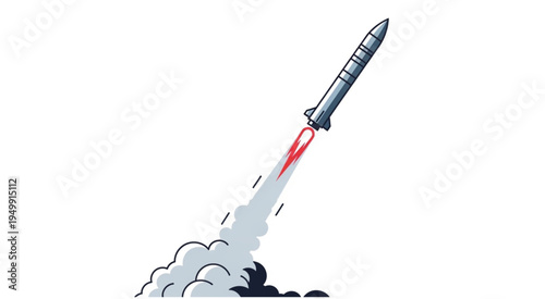 Illustration of a Rocket Launching with Smoke and Flames.