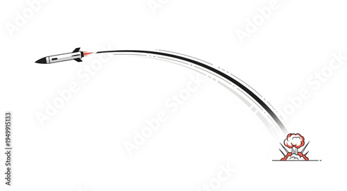 Rocket Launch Trajectory Illustration with Explosion at Target.