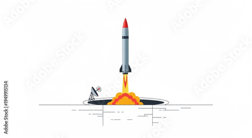 Rocket Launching from Underground Silo with Fiery Blast.