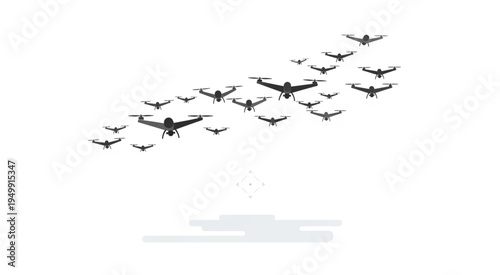 Drone Swarm Formation Against White Background.