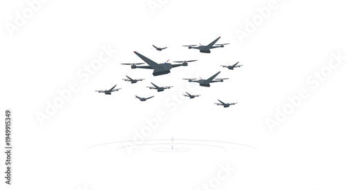 Formation of Military Aircraft Flying in Close Proximity.