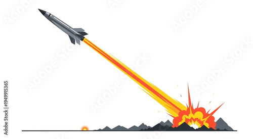 Illustration of a Missile Launching and Impacting the Ground.