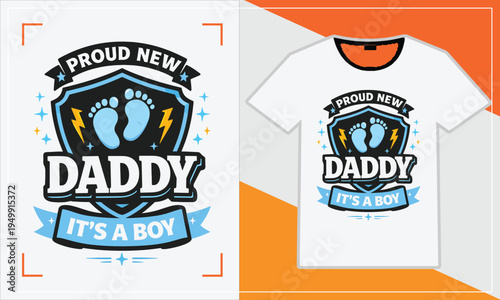 Celebratory t-shirt design announcing a new baby boy arrival.