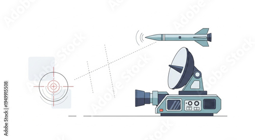 Missile Tracking System Illustration with Radar and Target.