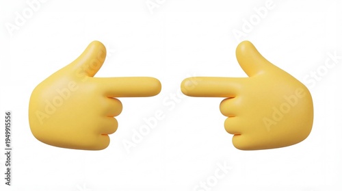 Two yellow hands pointing to each other isolated on white background
